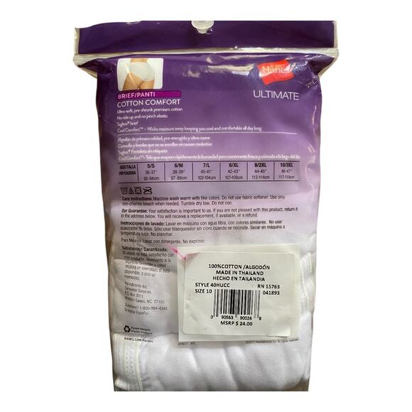 Hanes Women's Plus Size 3X High Rise Full Coverage Briefs White Pack of 5 NWT - Picture 2 of 3
